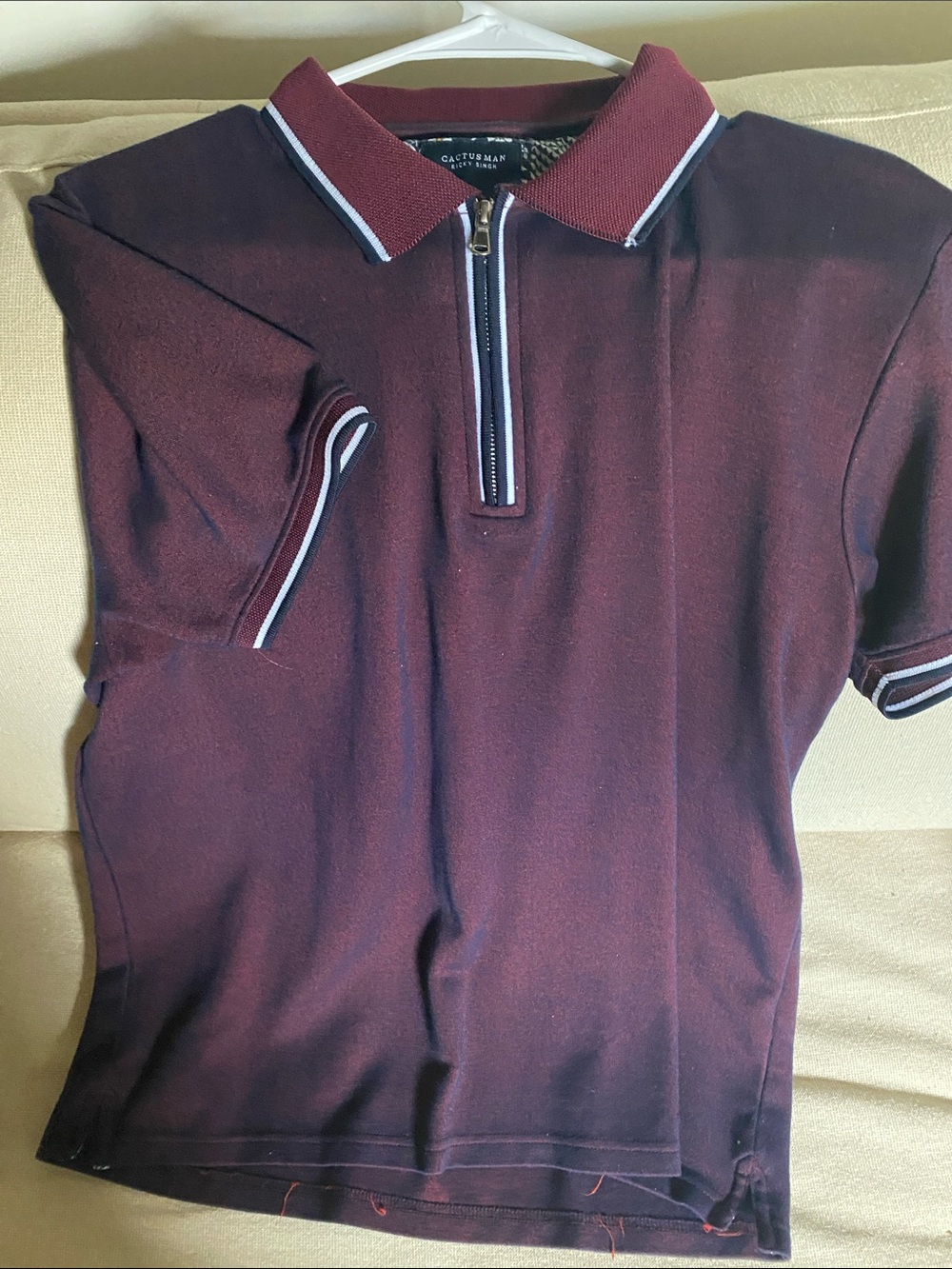 Cactus Men's Maroon Zip Polo with Contrast Trim